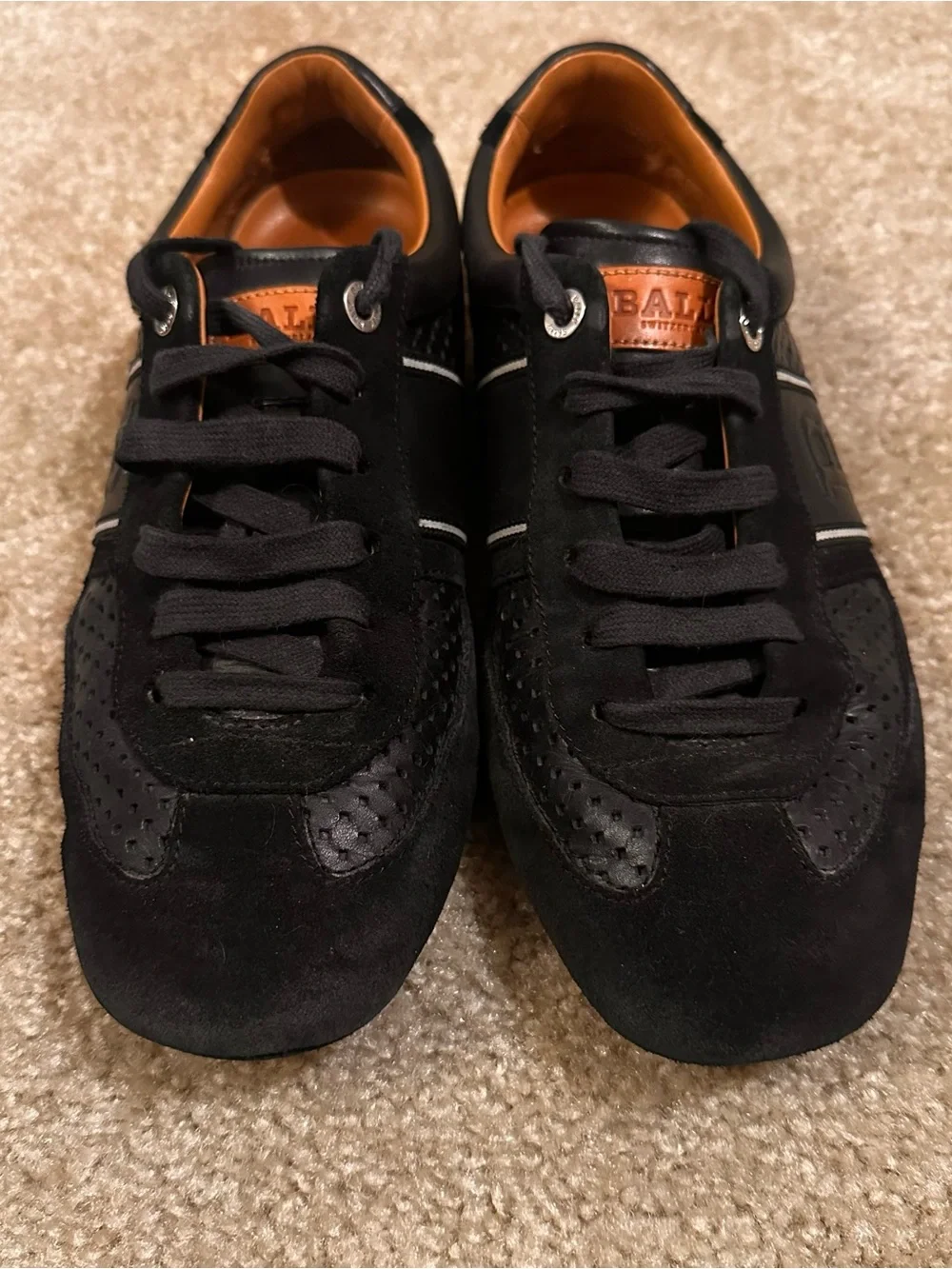 Bally Iuston Luxury Mens Sneakers Black Suede Leather Perforated US 9.5 EU 8.5